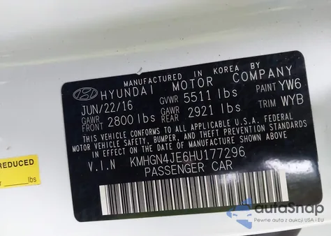 2017 Genesis G80 3.8 z USA, uszkodzony, nr VIN KMHGN4JE6HU177296